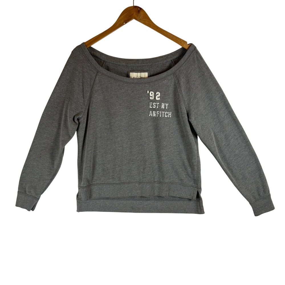 Abercrombie & Fitch Womens Grey Scoop Neck Raglan Sweatshirt Graphic Size M Y2K